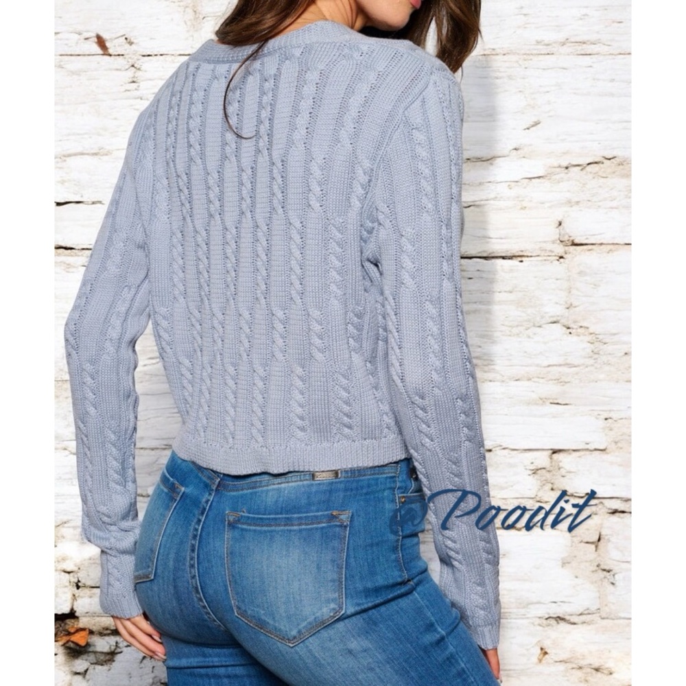 SIGNATURE 8 light blue cable knit cardigan S M L - Picture 5 of 10